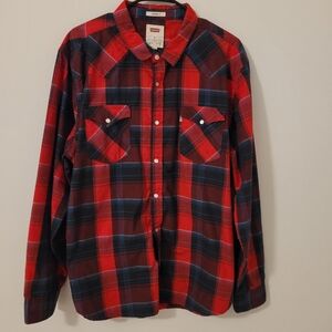 Levis Pearl Snap Shirt Mens red Plaid Western Long Sleeve Standard fit size XL